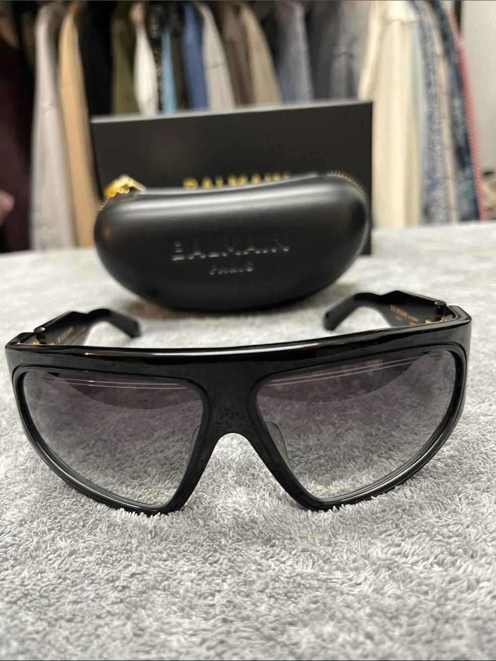 Balmain Paris B-Escape Black Shield Sunglasses with Gold Accents